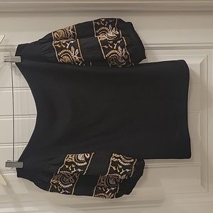 Free People black off shoulder embroidered sleeve top, XS, black